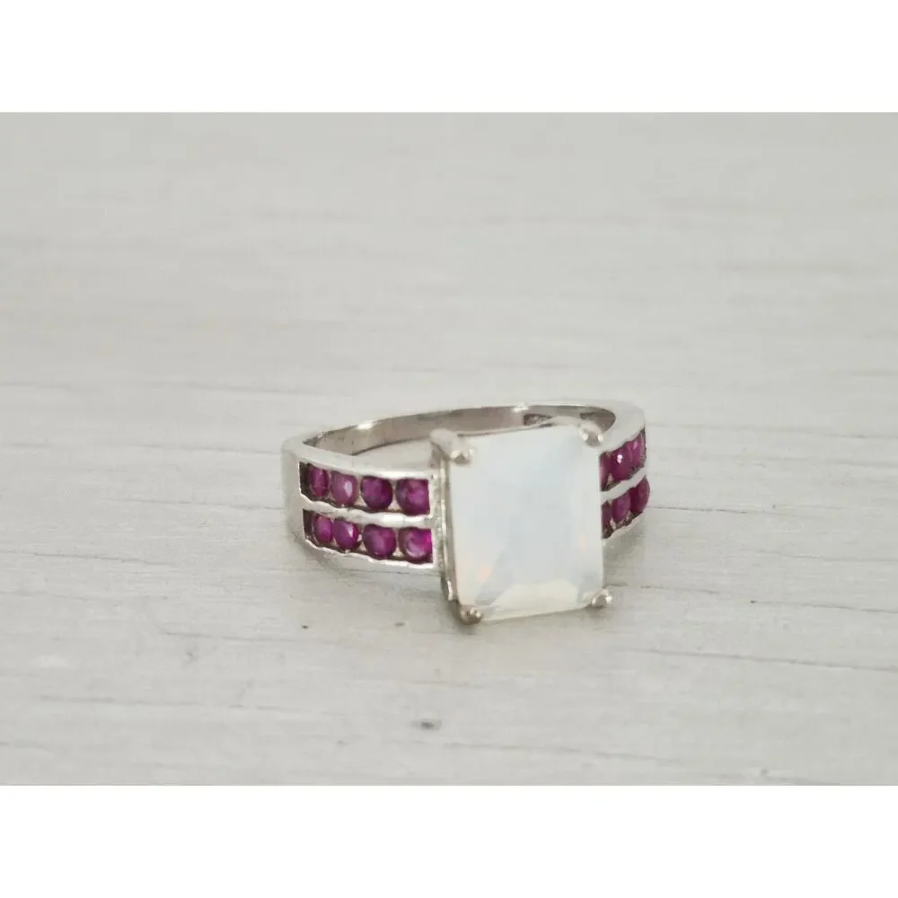 Sterling Silver Opal Ruby Ring